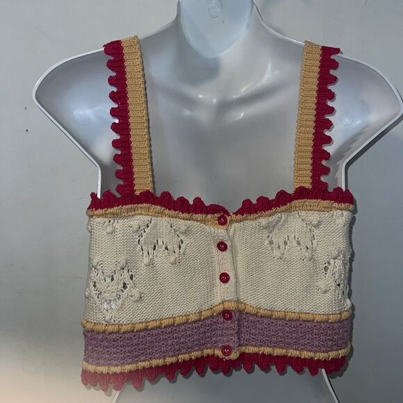 ZARA Crochet Knit Cotton Heart Croo Tank Top-S - Picture 5 of 9